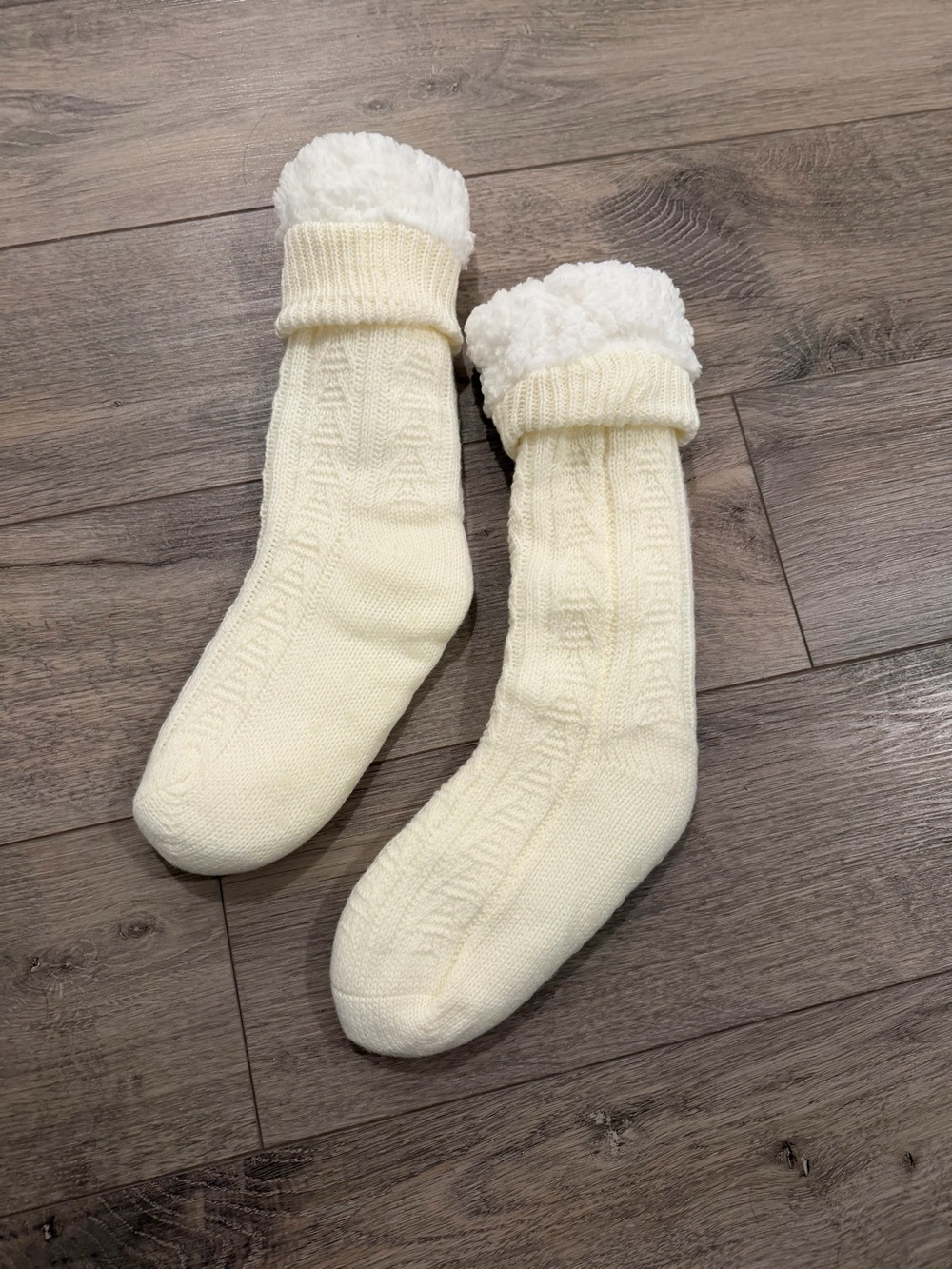 Cozy Sherpa-Lined Knit Slipper Socks - Cream